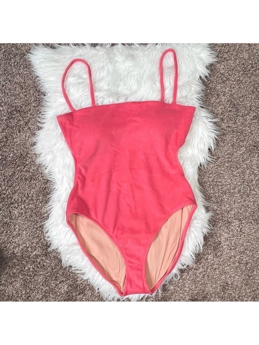 J Crew Coral Pink Terry Cutout Bandeau One Piece Swimsuit Size 18 - Picture 4 of 8